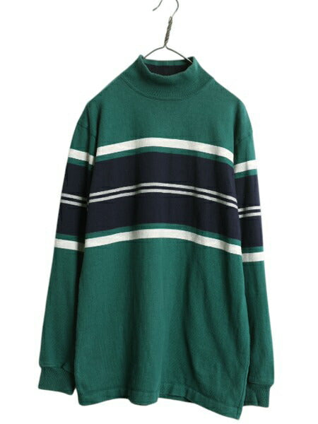 80s USA製 エルエルビーン モックネック ボーダー 長袖 Tシャツ メンズ レディース M / ヴィンテージ LLBEAN ロンT ラガーシャツ 素材 厚手