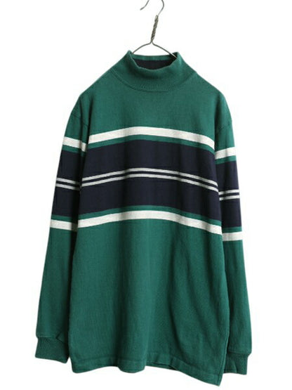 80s USA製 エルエルビーン モックネック ボーダー 長袖 Tシャツ メンズ レディース M / ヴィンテージ LLBEAN ロンT ラガーシャツ 素材 厚手
