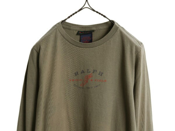 90s ラルフローレン プリント 長袖 Tシャツ レディース M / オールド ポロ ロンT ウィングフット ロングスリーブ カットソー クルーネック
