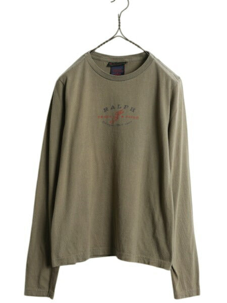 90s ラルフローレン プリント 長袖 Tシャツ レディース M / オールド ポロ ロンT ウィングフット ロングスリーブ カットソー クルーネック