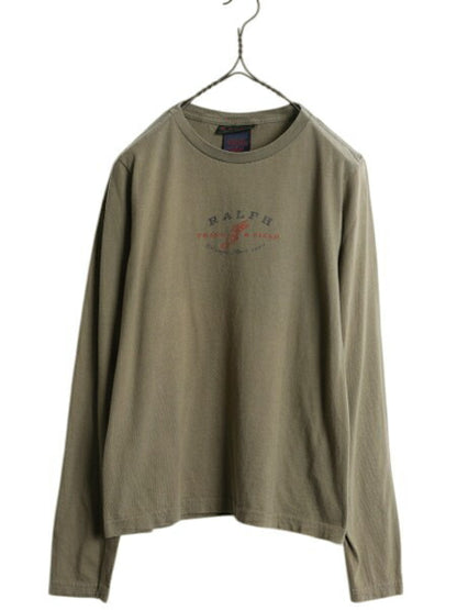 90s ラルフローレン プリント 長袖 Tシャツ レディース M / オールド ポロ ロンT ウィングフット ロングスリーブ カットソー クルーネック