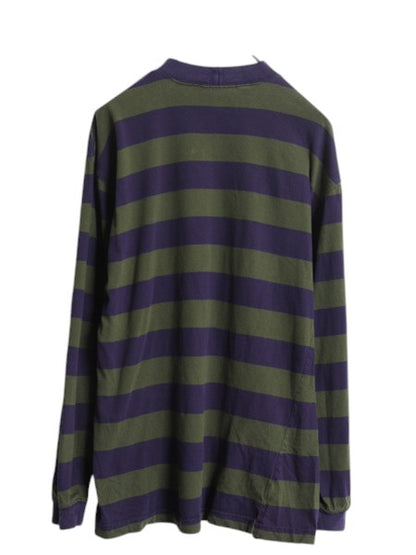 90s モックネック ワイド ボーダー 長袖 Tシャツ メンズ M オールド ロンT 100% コットン ハイネック ツートン ロングスリーブ カットソー