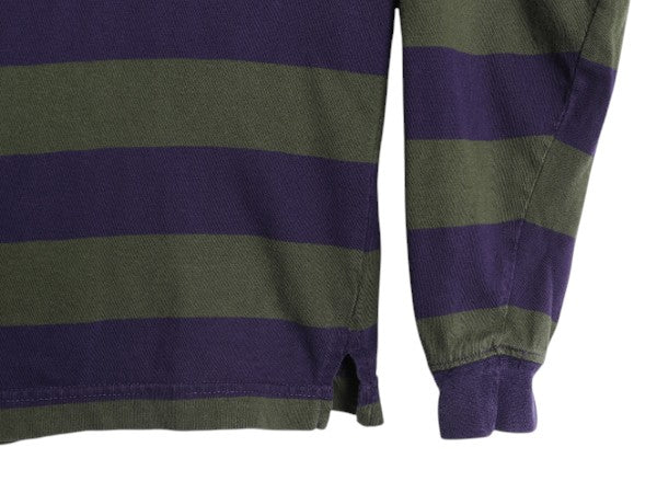 90s モックネック ワイド ボーダー 長袖 Tシャツ メンズ M オールド ロンT 100% コットン ハイネック ツートン ロングスリーブ カットソー