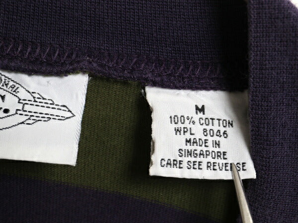 90s モックネック ワイド ボーダー 長袖 Tシャツ メンズ M オールド ロンT 100% コットン ハイネック ツートン ロングスリーブ カットソー