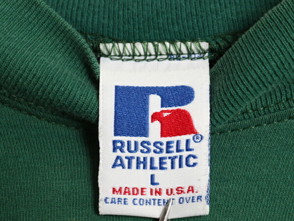 90s USA製 ラッセル モックネック 無地 長袖 Tシャツ 古着 メンズ L オールド ロンT ブランク ヘビーウェイト ロングスリーブ カットソー