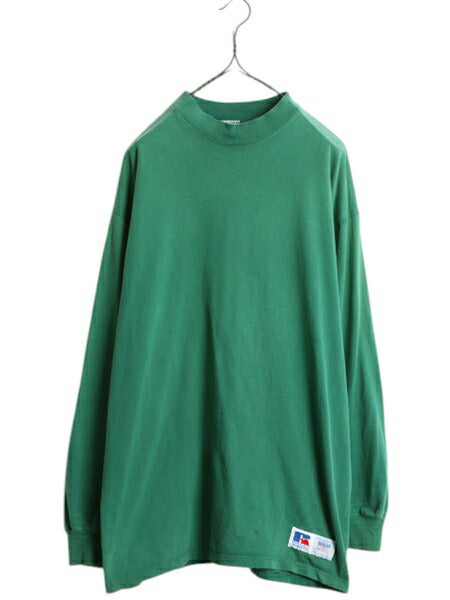 90s USA製 ラッセル モックネック 無地 長袖 Tシャツ 古着 メンズ L オールド ロンT ブランク ヘビーウェイト ロングスリーブ カットソー
