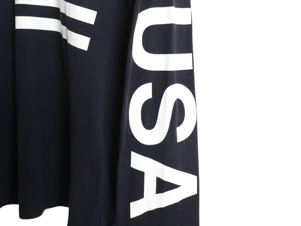ノースフェイス 3面 プリント 長袖 Tシャツ メンズ L アウトドア ロンT 星条旗 USA ロングスリーブ クルーネック 袖プリント カットソー 紺