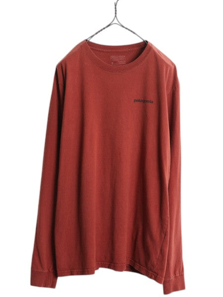 パタゴニア 両面 プリント 長袖 Tシャツ メンズ M 古着 アウトドア ロンT ロングスリーブ ロゴT  ボックスロゴ バックプリント テラコッタ