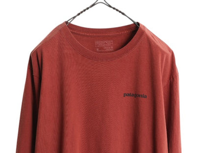 パタゴニア 両面 プリント 長袖 Tシャツ メンズ M 古着 アウトドア ロンT ロングスリーブ ロゴT  ボックスロゴ バックプリント テラコッタ