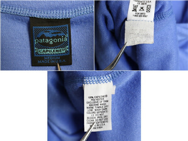 90s USA製 パタゴニア ヘンリーネック キャプリーン メンズ M 92年製 オールド 長袖 Tシャツ インナー アンダーシャツ ストレッチ ロンT 青