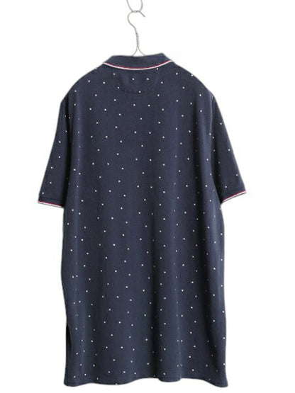 ポロ ラルフローレン スター 総柄 鹿の子 半袖 ポロシャツ メンズ XL / コットン 半袖シャツ モノグラム プリント 大きいサイズ 星条旗 紺