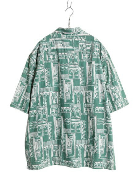 レインスプーナー 半袖 アロハ シャツ メンズ XL / JOE KEALOHA'S コットン ハワイアン 大きいサイズ ボックス 総柄 ポケット付き ツートン