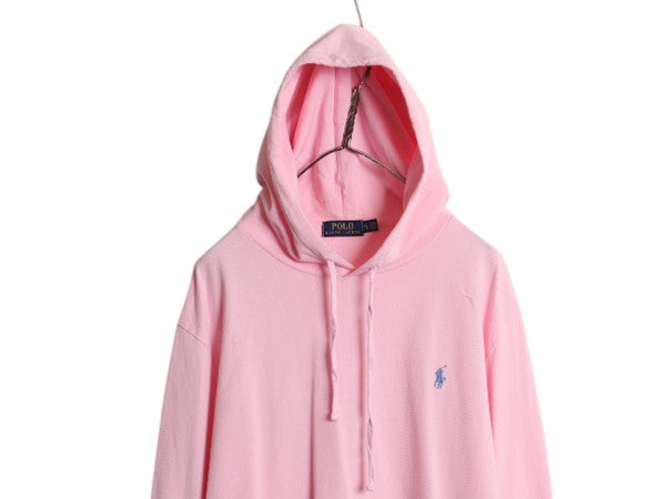 ポロ ラルフローレン 鹿の子 フード パーカー メンズ XL フード付き ポロシャツ 長袖 Tシャツ ロンT プルオーバー カットソー ワンポイント
