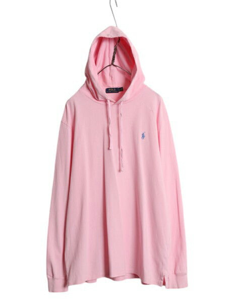 ポロ ラルフローレン 鹿の子 フード パーカー メンズ XL フード付き ポロシャツ 長袖 Tシャツ ロンT プルオーバー カットソー ワンポイント