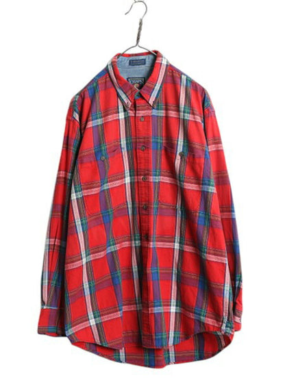 80s チャップス ラルフローレン チェック 長袖 ボタンダウン シャツ メンズ L / ポロ ヴィンテージ 長袖シャツ マルチカラー ポケット付き