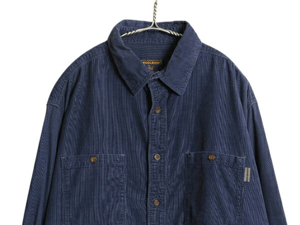 00s ウールリッチ 細畝 コーデュロイ 長袖 シャツ メンズ XL / オールド 無地 長袖シャツ コットン ポケット付き 大きいサイズ シンプル 紺