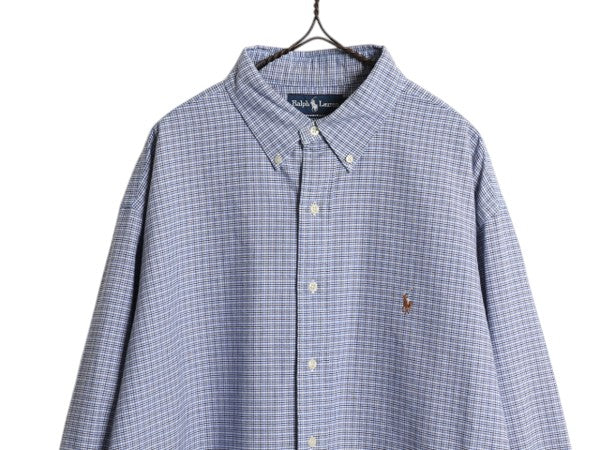 90s ラルフローレン チェック オックスフォード 長袖 ボタンダウン シャツ メンズ XL オールド ポロ 大きいサイズ ワイシャツ ビジネス BD