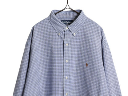 90s ラルフローレン チェック オックスフォード 長袖 ボタンダウン シャツ メンズ XL オールド ポロ 大きいサイズ ワイシャツ ビジネス BD