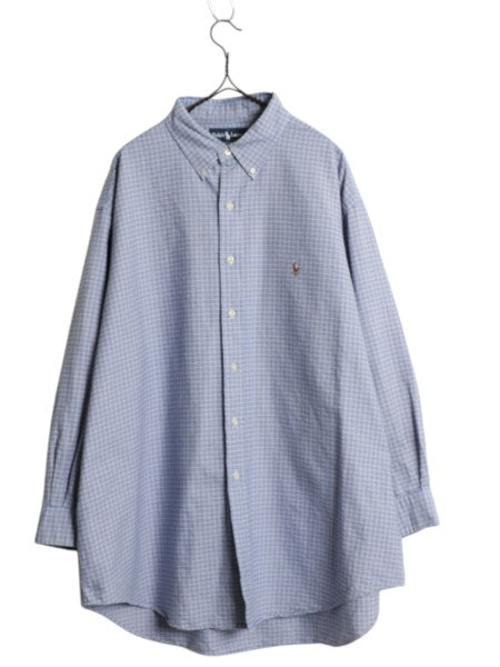 90s ラルフローレン チェック オックスフォード 長袖 ボタンダウン シャツ メンズ XL オールド ポロ 大きいサイズ ワイシャツ ビジネス BD