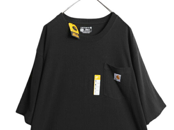 デッドストック カーハート ポケット付き 半袖 Tシャツ メンズ XL / ワンポイント ヘビーウェイト ポケT ルーズフィット 大きいサイズ 黒