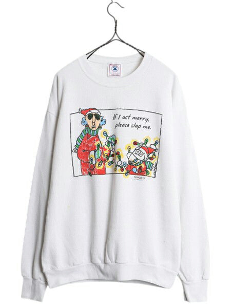 90s USA製 ジョーク キャラクター イラスト プリント スウェット メンズ レディース XL / オールド トレーナー アート 裏起毛 大きいサイズ
