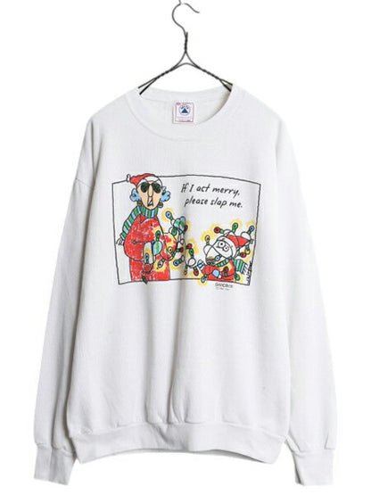 90s USA製 ジョーク キャラクター イラスト プリント スウェット メンズ レディース XL / オールド トレーナー アート 裏起毛 大きいサイズ