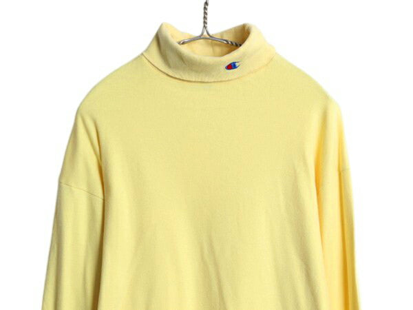 80s USA製 チャンピオン タートルネック 長袖 Tシャツ メンズ XL ヴィンテージ ロンT スムース 素材 大きいサイズ ワンポイント カットソー