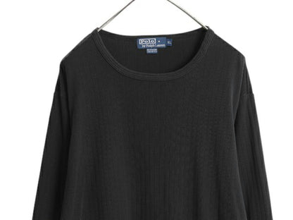 90s ポロ ラルフローレン 長袖 Tシャツ メンズ XL / オールド クルーネック リブ編み 針抜き 大きいサイズ ロンT カットソー コットン 黒