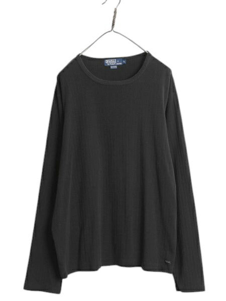 90s ポロ ラルフローレン 長袖 Tシャツ メンズ XL / オールド クルーネック リブ編み 針抜き 大きいサイズ ロンT カットソー コットン 黒