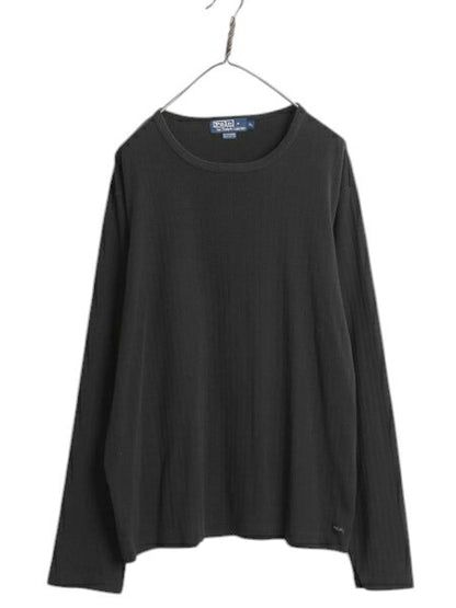 90s ポロ ラルフローレン 長袖 Tシャツ メンズ XL / オールド クルーネック リブ編み 針抜き 大きいサイズ ロンT カットソー コットン 黒