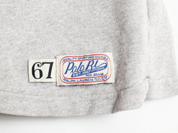 ポロ ラルフローレン 3段 プリント 半袖 Tシャツ メンズ XL 古着 コットン シングルステッチ クルーネック カットソー 霜降り グレー 杢 灰