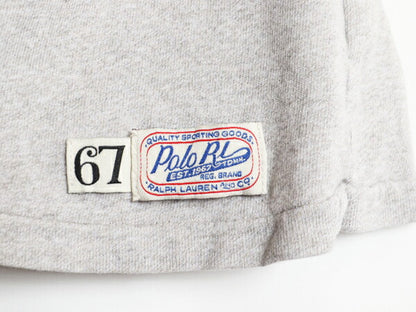 ポロ ラルフローレン 3段 プリント 半袖 Tシャツ メンズ XL 古着 コットン シングルステッチ クルーネック カットソー 霜降り グレー 杢 灰