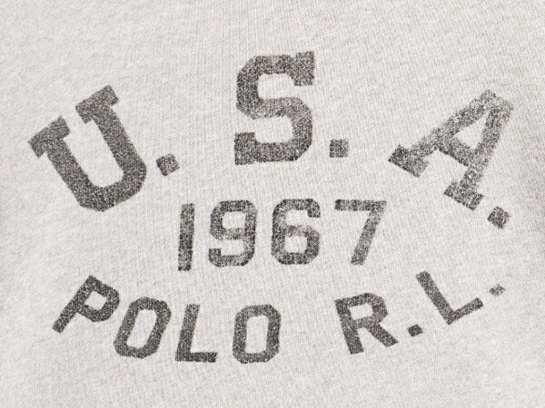 ポロ ラルフローレン 3段 プリント 半袖 Tシャツ メンズ XL 古着 コットン シングルステッチ クルーネック カットソー 霜降り グレー 杢 灰