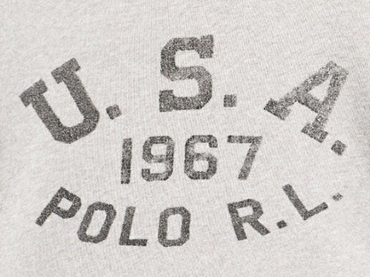 ポロ ラルフローレン 3段 プリント 半袖 Tシャツ メンズ XL 古着 コットン シングルステッチ クルーネック カットソー 霜降り グレー 杢 灰