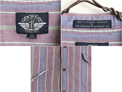 90s ドッカーズ リーバイス オックスフォード ストライプ 長袖 シャツ メンズ L / 90年代 オールド LEVIS DOCKERS コットン ポケット付き