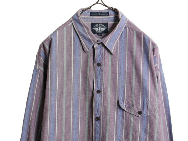 90s ドッカーズ リーバイス オックスフォード ストライプ 長袖 シャツ メンズ L / 90年代 オールド LEVIS DOCKERS コットン ポケット付き