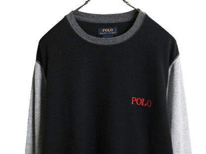 ポロ ラルフローレン サーマル 長袖 Tシャツ メンズ L / 古着 ロンT ワッフル ワンポイント ロゴ カットソー 長袖Tシャツ ツートン 黒 灰