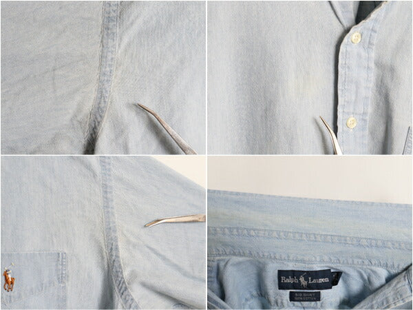 90s THE BIG SHIRT ラルフローレン ボタンダウン 長袖 シャンブレー シャツ メンズ L / 90年代 オールド ポロ 100% コットン 長袖シャツ BD