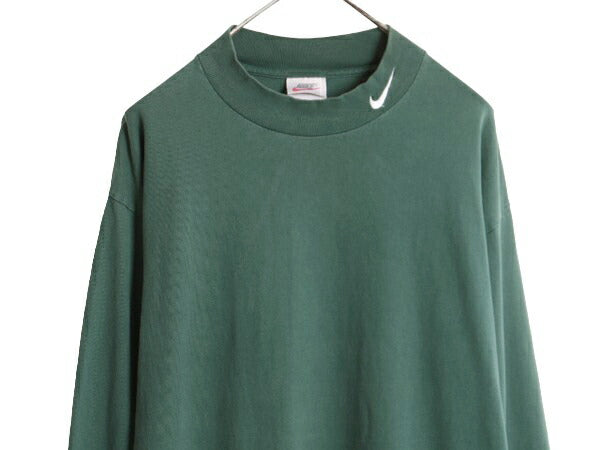 90s USA製 ナイキ モックネック 長袖 Tシャツ メンズ L / 古着 90年代 オールド ロンT スウッシュ ハイネック ヘビーウェイト ワンポイント