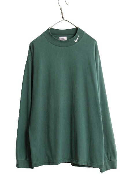 90s USA製 ナイキ モックネック 長袖 Tシャツ メンズ L / 古着 90年代 オールド ロンT スウッシュ ハイネック ヘビーウェイト ワンポイント