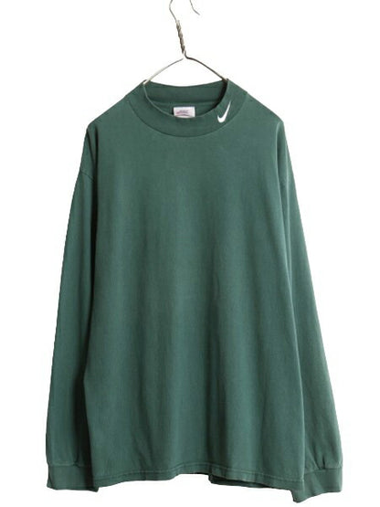 90s USA製 ナイキ モックネック 長袖 Tシャツ メンズ L / 古着 90年代 オールド ロンT スウッシュ ハイネック ヘビーウェイト ワンポイント
