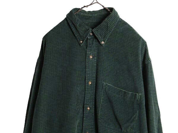 90s エディーバウアー コーデュロイ 長袖 ボタンダウン シャツ メンズ M 古着 90年代 オールド Eddie Bauer 長袖シャツ チェック ツートン