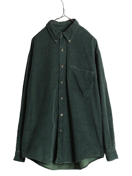 90s エディーバウアー コーデュロイ 長袖 ボタンダウン シャツ メンズ M 古着 90年代 オールド Eddie Bauer 長袖シャツ チェック ツートン