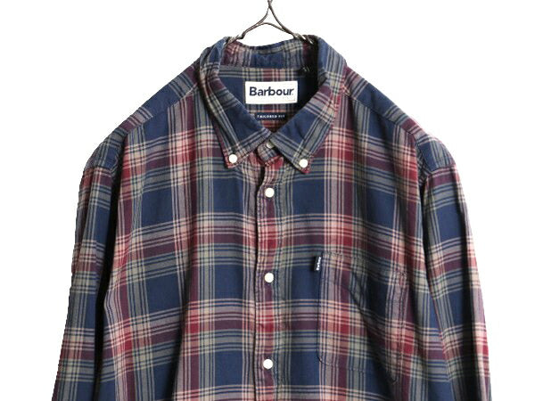 バブアー チェック 3点留め 長袖 ボタンダウン シャツ メンズ L / 古着 Barbour 長袖シャツ BD ワンポイント ポケット付き マルチカラー