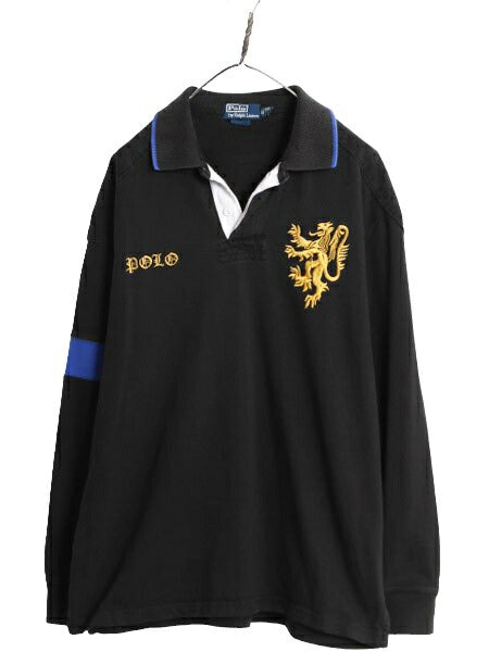 90s ポロ ラルフローレン 長袖 ラガー シャツ メンズ XL / 90年代 オールド ラグビーシャツ 長袖シャツ ヘビーウェイト コットン ツートン