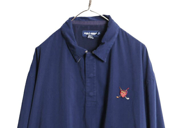 90s ポロ ゴルフ ラルフローレン スムース 素材 プルオーバー ジャケット メンズ XL / スイングトップ POLO GOLF ブルゾン 大きいサイズ 紺