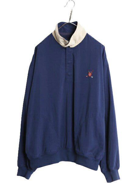 90s ポロ ゴルフ ラルフローレン スムース 素材 プルオーバー ジャケット メンズ XL / スイングトップ POLO GOLF ブルゾン 大きいサイズ 紺