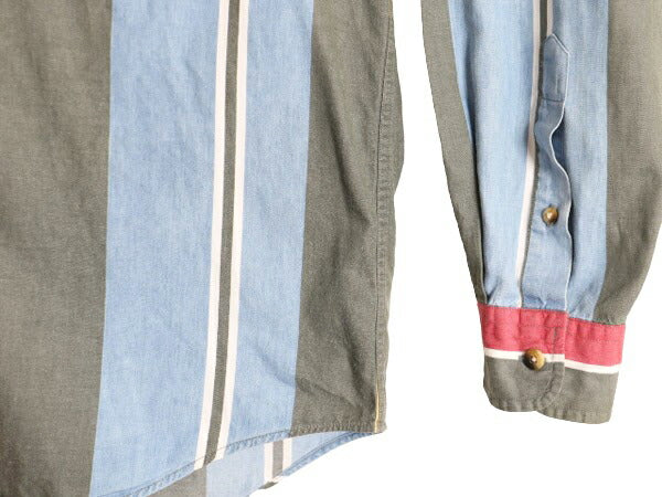 90s ノーティカ ストライプ 長袖 ボタンダウン シャツ メンズ L 90年代 オールド NAUTICA コットン 長袖シャツ ポケット付き マルチカラー
