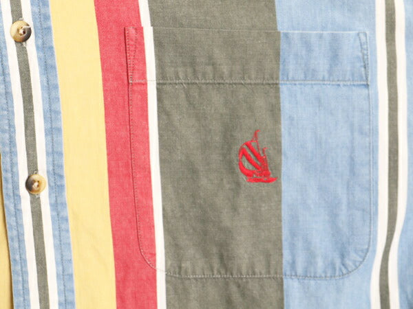 90s ノーティカ ストライプ 長袖 ボタンダウン シャツ メンズ L 90年代 オールド NAUTICA コットン 長袖シャツ ポケット付き マルチカラー