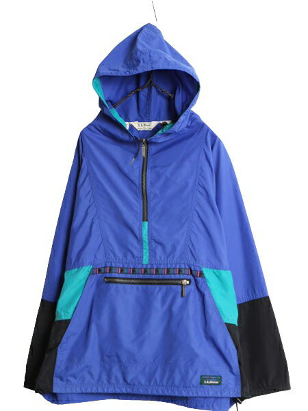 80s USA製 エルエルビーン ナイロン アノラック パーカー ジャケット メンズ L 程 80年代 ヴィンテージ LLBEAN アウトドア ハーフジップ 青